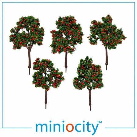 076-704 Red Fruit Trees (Pack of 5) OO Gauge 1:76 Scale Scenery